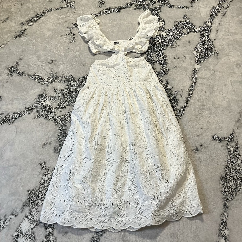 Suboo‎ Dress Womens Size Small White Margot Eyelet Cotton Maxi Flutter Sleeve